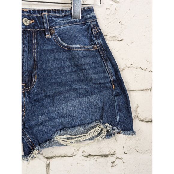 AMERICAN EAGLE Tom Girl Distressed Denim Short Dark Wash Hippie Beach Size 0 - Picture 4 of 8